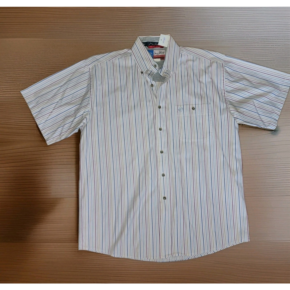 George Strait Western Oxford White Blue Check Short Sleeve Cowboy Shirt Size L